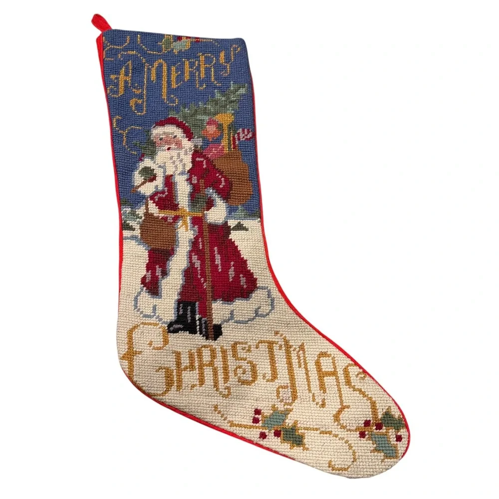 Unbranded Needlepoint Christmas Stocking Santa Claus Red Blue Gold Saint Nick‎